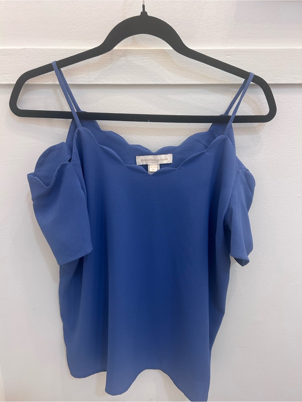 Monteau Cold-Shoulder Scallop Neck Cami Top - Periwinkle Blue